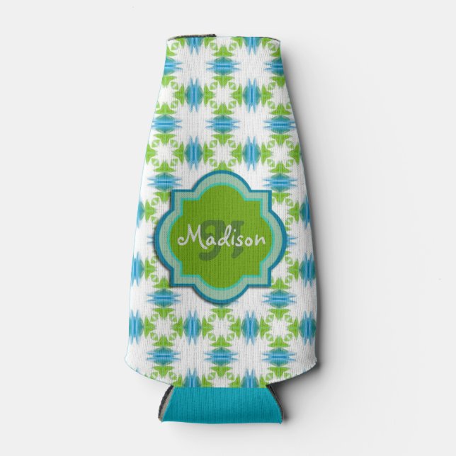 Rafraichisseur De Bouteilles Vert, bleu, blanc Monogramme Funky Géométrique (Devant)