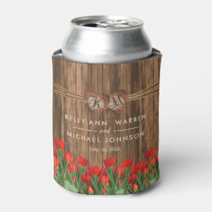 Rafraichisseur De Cannettes Belles fleurs de tulipe rouge sur bois