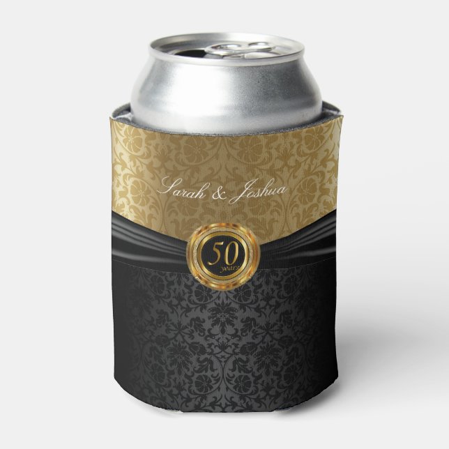 Rafraichisseur De Cannettes Black Satin & Gold Damask - 50e anniversaire (Can devant)