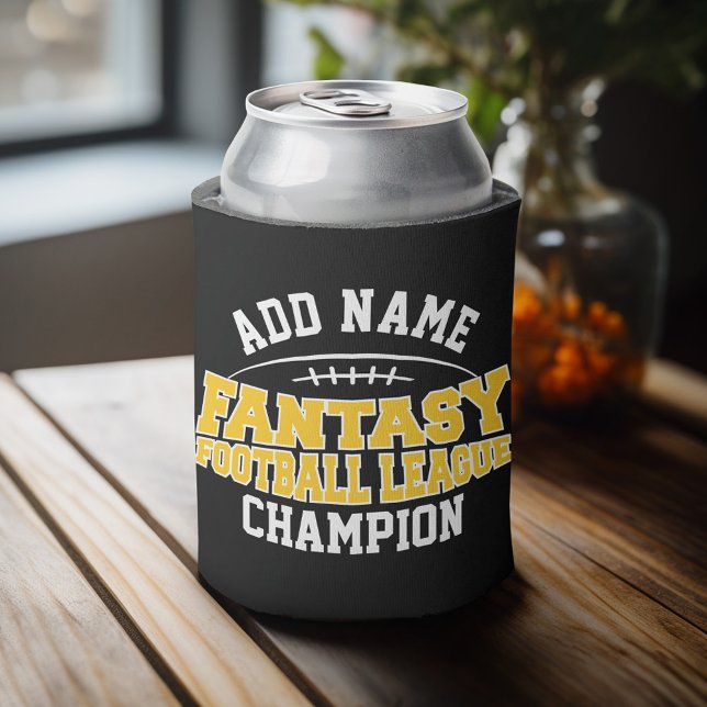 Rafraichisseur De Cannettes Champion de football Imaginaire - Or noir et jaune (Personalized Can Cooler - add Your Name or Other Custom Text)