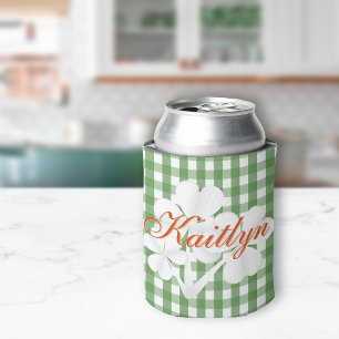 Rafraichisseur De Cannettes Clovers blancs personnalisés En vichy vert