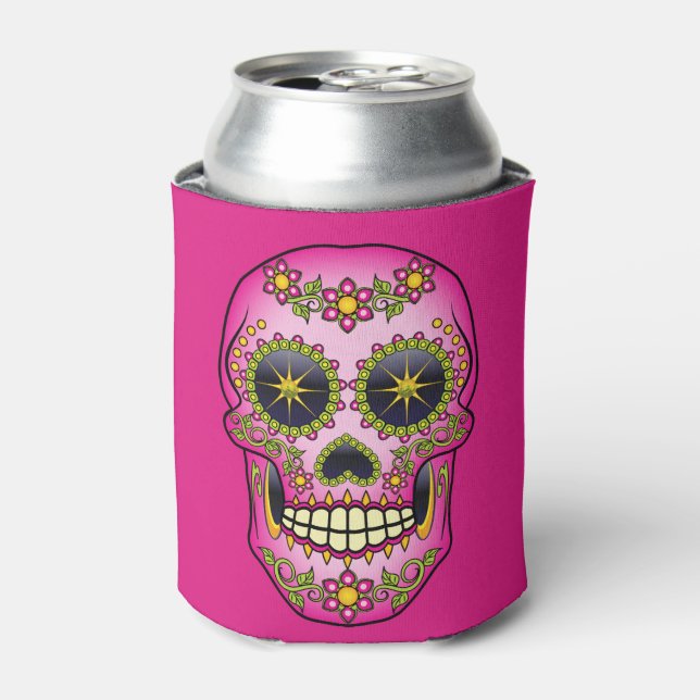 Rafraichisseur De Cannettes Crâne sucre Magenta Floral (Can devant)