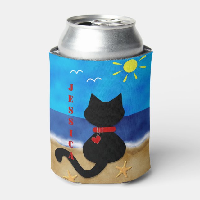 Rafraichisseur De Cannettes Cute Black Cat Plage Thème Can Cooler (Can devant)