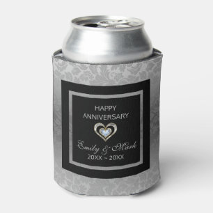 Rafraichisseur De Cannettes Damas Et Coeurs D'Argent - Anniversaire Mariage