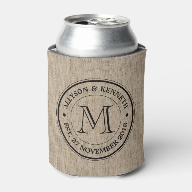 Rafraichisseur De Cannettes Faites votre propre Burlap Retro Logo Monogramme (Can devant)