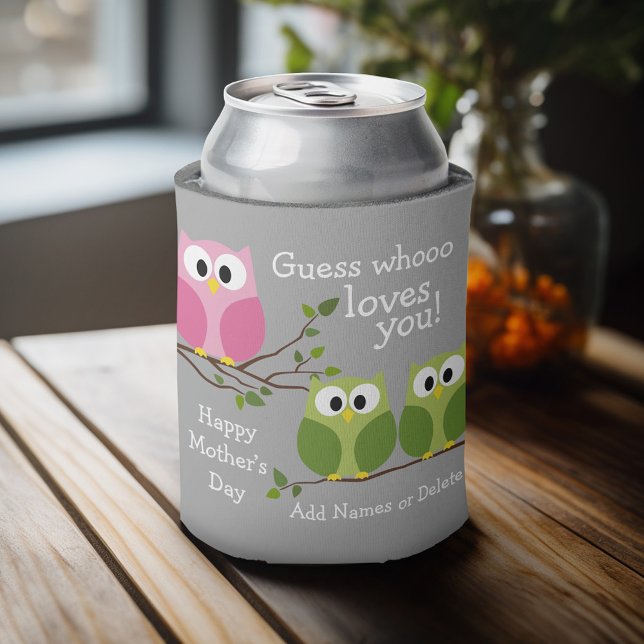 Rafraichisseur De Cannettes Fête des mères - Chouettes mignonnes - Qui vous ai (Personalized can cooler with a place to add a name or other custom text)