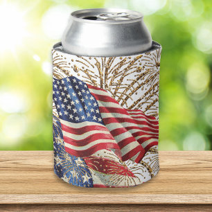 Rafraichisseur De Cannettes Feux d'artifice vintages de drapeau et du 4
