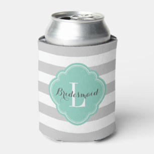 Rafraichisseur De Cannettes Gray and Aqua Preppy Stripes Monogramme