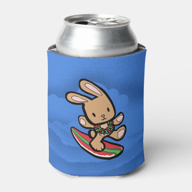 Rafraichisseur De Cannettes Hawaiian Surfing Bunny Cartoon de vacances (Can devant)