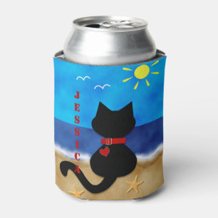 Rafraichisseur De Cannettes Le thème mignon de plage de chat noir peut