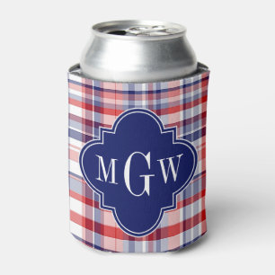 Rafraichisseur De Cannettes Monograme de Red White Blue Preppy Madras