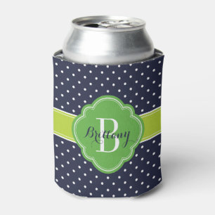 Rafraichisseur De Cannettes Monogramme bleu marine et Pois verts