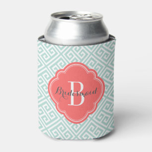 Rafraichisseur De Cannettes Monogramme clé grecque de la menthe et du corail
