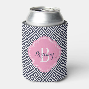 Rafraichisseur De Cannettes Monogramme de clé bleu marine et rose grecque