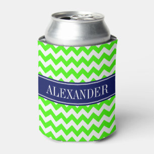 Rafraichisseur De Cannettes Monogramme de nom Navy Chevron Blanc Vert Citron
