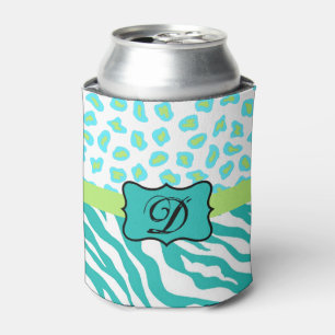 Rafraichisseur De Cannettes Monogramme de peau de léopard vert turquoise