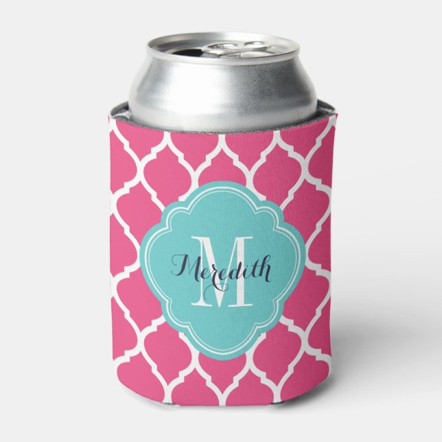 Rafraichisseur De Cannettes Monogramme de Quatrefoil marocain rose et turquois (Can devant)