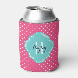 Rafraichisseur De Cannettes Monogramme Pois rose et turquoise chaud