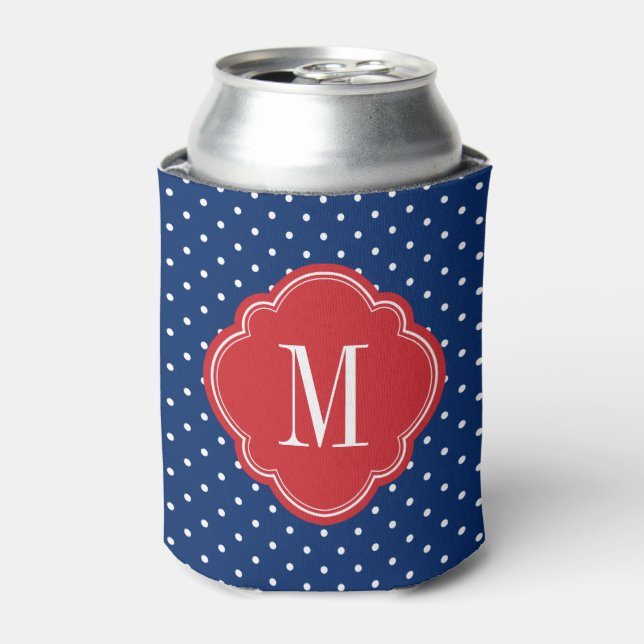 Rafraichisseur De Cannettes Monogramme rouge blanc et bleu Pois (Can devant)