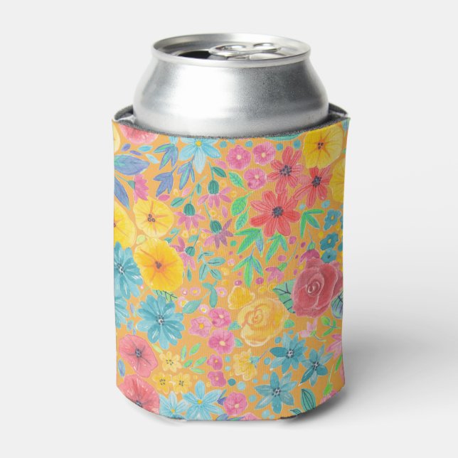 Rafraichisseur De Cannettes Motif d'aquarelle florale en jaune (Can devant)