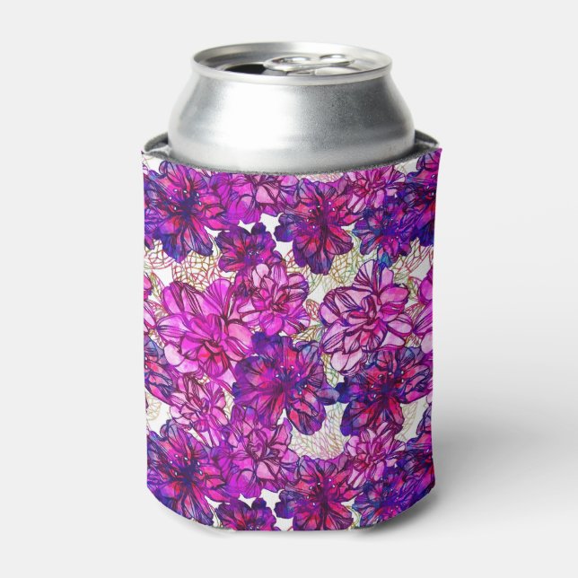 Rafraichisseur De Cannettes Motif De Fleurs Abstraites Roses Et Violettes (Can devant)