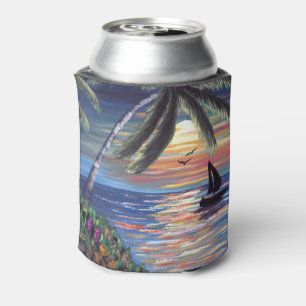 Rafraichisseur De Cannettes Peinture d'océan de coucher du soleil de palmiers