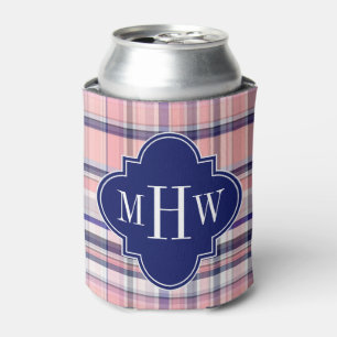 Rafraichisseur De Cannettes Pink Navy White Preppy Madras Quatrefoil