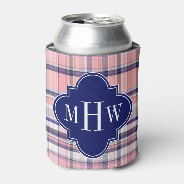 Rafraichisseur De Cannettes Pink Navy White Preppy Madras Quatrefoil (Can devant)