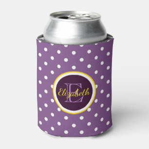 Rafraichisseur De Cannettes Pois violets modernes avec nom Monogramme