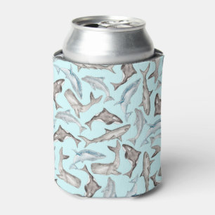Rafraichisseur De Cannettes Poissons océaniques d'aquarelle dans le gris blan