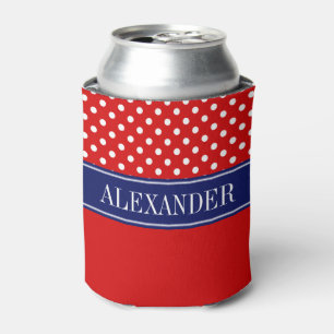 Rafraichisseur De Cannettes Red Wht Polka Dot CB Nom de la marine Monogramme