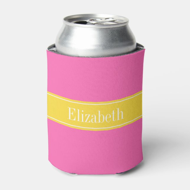 Rafraichisseur De Cannettes Rose Hot #2, Ananas Ribbon Nom Monogramme (Can devant)