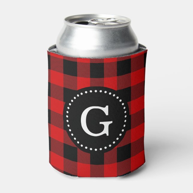 Rafraichisseur De Cannettes Rouge noir Buffle chèque Plaid 1I Monogramme (Can devant)