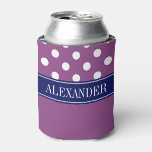 Rafraichisseur De Cannettes Violet prune Blanc LG pois CB Navy Monogramme Nom