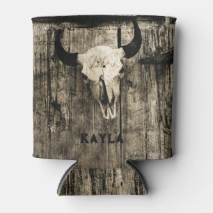 Rafraichisseur De Cannettes Western Bull Crâne Bois Grange Sepia Vintage Rusti