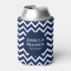 Rafraichisseur De Cannettes Zigzag géométrique bleu et blanc monogramme Chevro