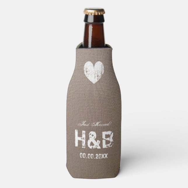 Rafraîchisseur Pour Bouteille Burlap pays chic monogramme mariage bouteille glac (Bottle Devant)