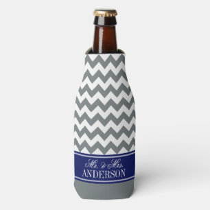 Rafraîchisseur Pour Bouteille Charbon Wht Chevron CB Navy Nom Mariage