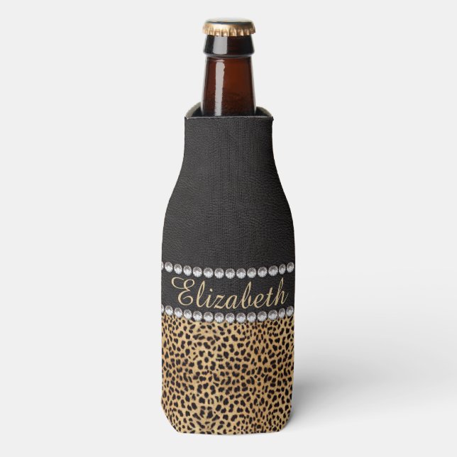 Rafraîchisseur Pour Bouteille Diamants de strass Leopard Spot Personnalisés (Bottle Devant)