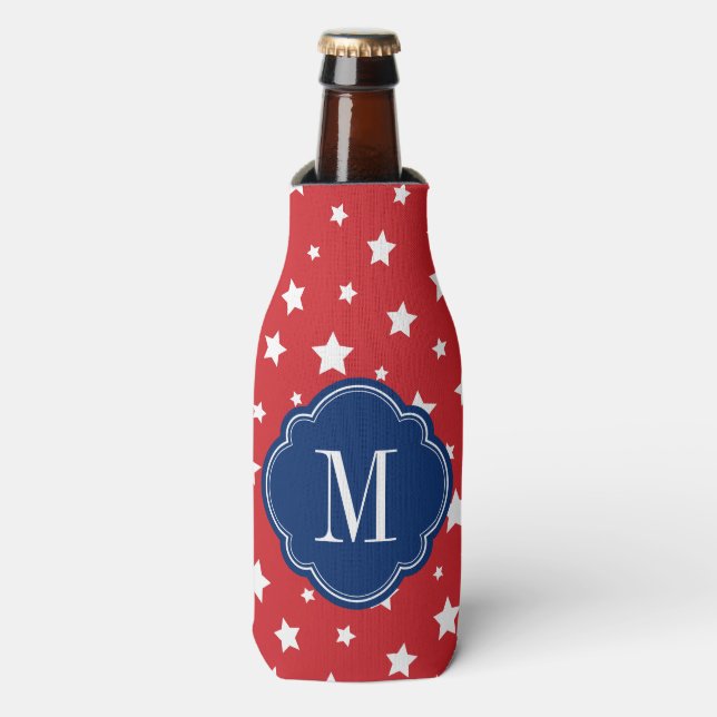 Rafraîchisseur Pour Bouteille Étoiles patriotiques rouges blanches et bleues Mon (Bottle Devant)