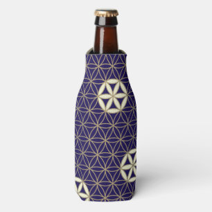 Rafraîchisseur Pour Bouteille Fleur de vie - motif sans soudure - beige bleu