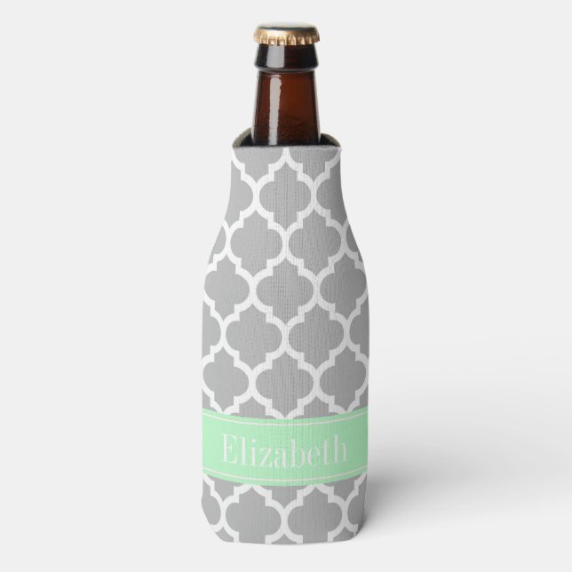 Rafraîchisseur Pour Bouteille Gray White Moroccan #5 Mint Name Monogram (Bottle Devant)