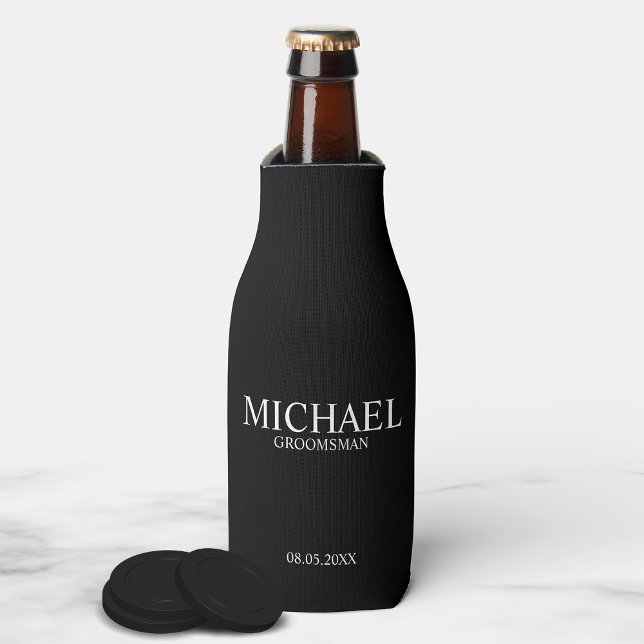 Rafraîchisseur Pour Bouteille Groomsman personnalisé moderne noir et blanc (Créateur téléchargé)