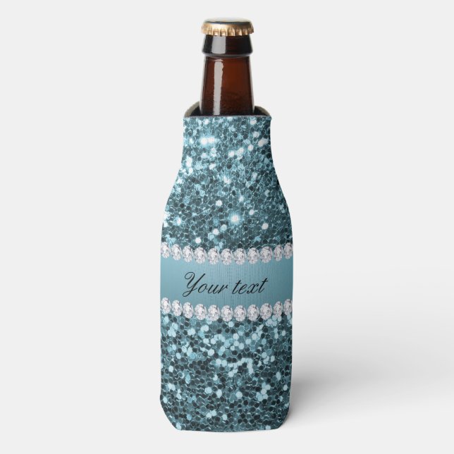 Rafraîchisseur Pour Bouteille Jolie Parties scintillant et diamants Blue Faux (Bottle Devant)