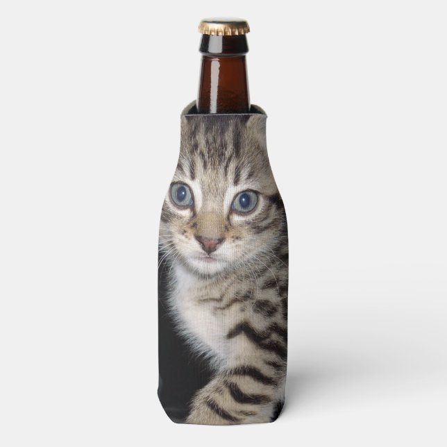 Rafraîchisseur Pour Bouteille Kitten Gris Fluffé Bleu, (Bottle Devant)