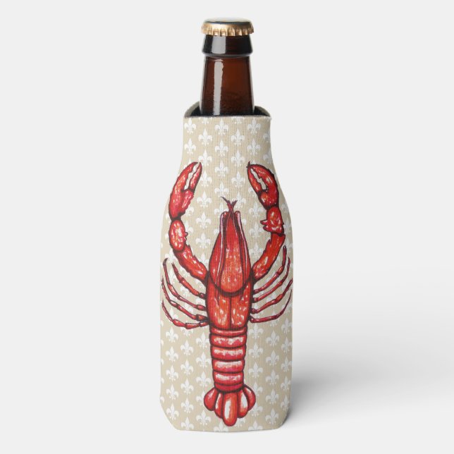 Rafraîchisseur Pour Bouteille Louisiane Cajun Crawfish & Fleur De Lis (Bottle Devant)