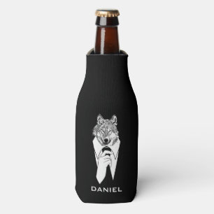 Rafraîchisseur Pour Bouteille Loup hipster drôle avec smoking noir personnalisé