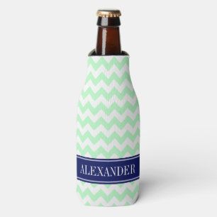 Rafraîchisseur Pour Bouteille Monogramme Blanc de Menthe Chevron Navy