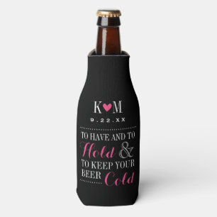 Rafraîchisseur Pour Bouteille Monogramme de Mariage moderne noir et rose