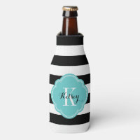 Monogramme de rayures Preppy noir et turquoise